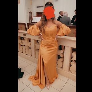 Gorgeous Satin Corset/Off The Shoulder Gold Gown
